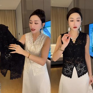 新款 洋气蕾丝内搭背心女春季 V领韩版 减龄砍袖 潮 欧货爆款 小衫 a时尚