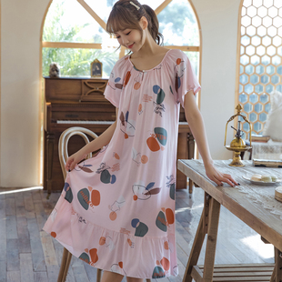 夏天绵绸睡衣2021年新款孕妇棉绸睡裙女夏季长款加大码人造棉裙子