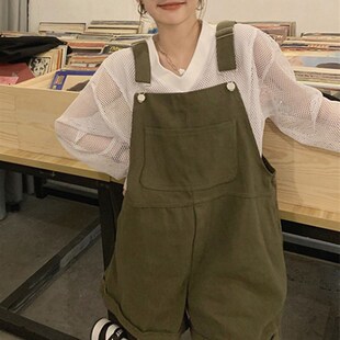 梨形身材牛仔背带裤女夏季新款大码胖mm韩系显瘦休闲阔腿五分短裤