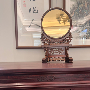 汉式婚礼结婚化妆镜大号纯铜复古铜镜中式古风铜镜摆件.木架子铜