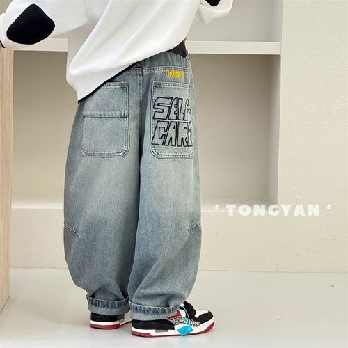 酸甜家童装男童牛仔裤春秋款2025新款男孩长裤儿童弯刀裤大童裤子