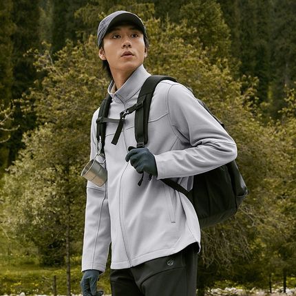 户外运动b男式立领软壳外套防风透气防泼水风衣加绒保暖弹力夹克