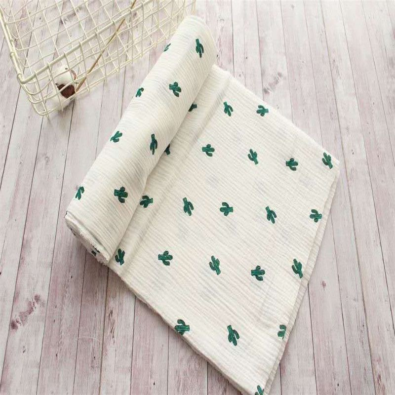 全棉水洗绉布双层棉卡通印花纱布纯棉母婴家居服睡衣女装面料