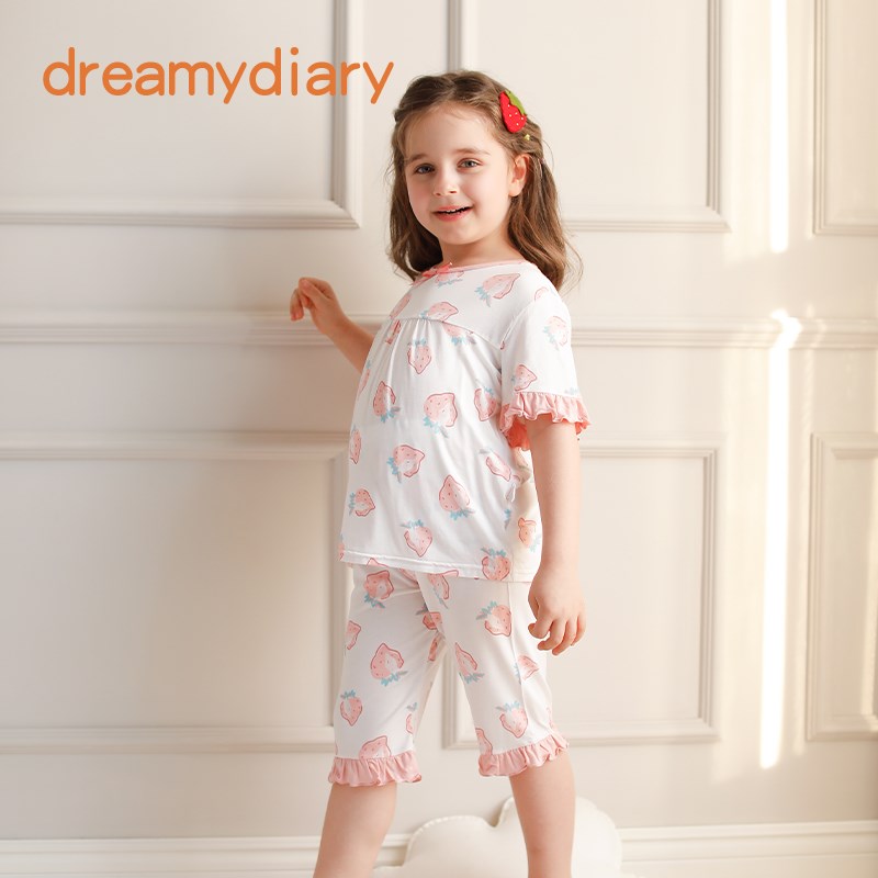 儿童睡衣夏季薄款竹纤维家居服女童空调服小宝宝女孩家居服夏套装
