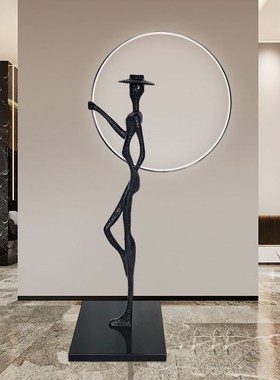 玻璃钢框框发光人物摆件别墅酒店大堂落地雕塑展厅售W楼部软装饰