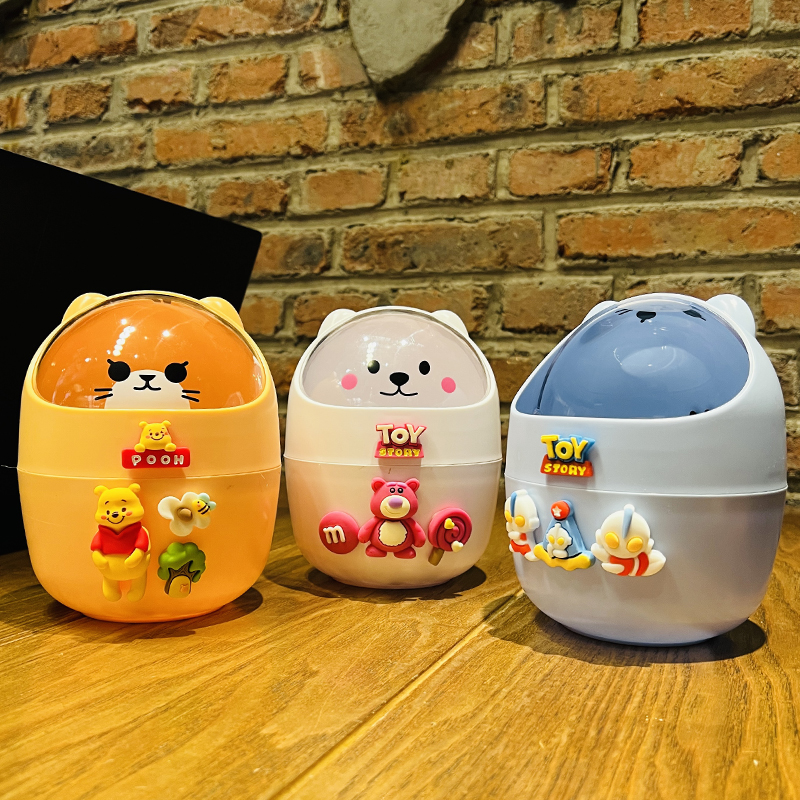 迷你垃圾桶桌面可爱带盖卡通儿童台面收纳桶办公室桌上小号小纸篓