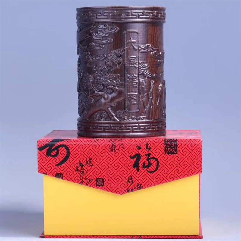 黑檀笔筒 木质 圆形 家居办公摆件 木雕工艺品 厂家