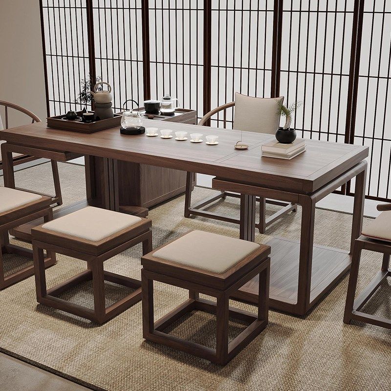 新中式黑胡桃茶桌椅组合实木家具禅意功夫茶台茶室泡茶几简约现代,住宅家具,家用茶台/茶桌,淘宝优惠券,粉丝福利购,淘宝优惠卷