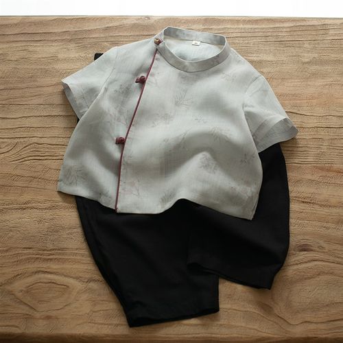 儿童男款汉服日常可穿男童国风短袖衬衫2025新款帅气男孩夏季中式
