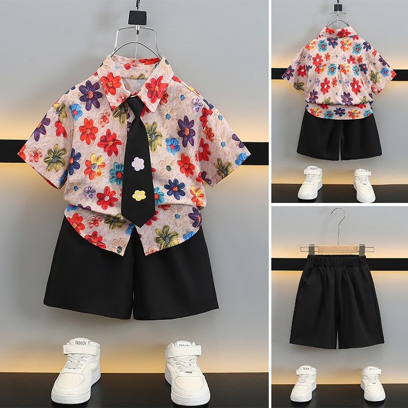 六一儿童演出服儿童花衬衫短袖两件套2025新款夏季男童宝宝衣服潮,童装/婴儿装/亲子装,套装,淘宝优惠券,粉丝福利购,淘宝优惠卷