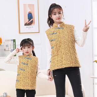 亲子装母女装儿童秋冬p季手工棉花马甲男女宝宝加厚保暖坎肩棉背