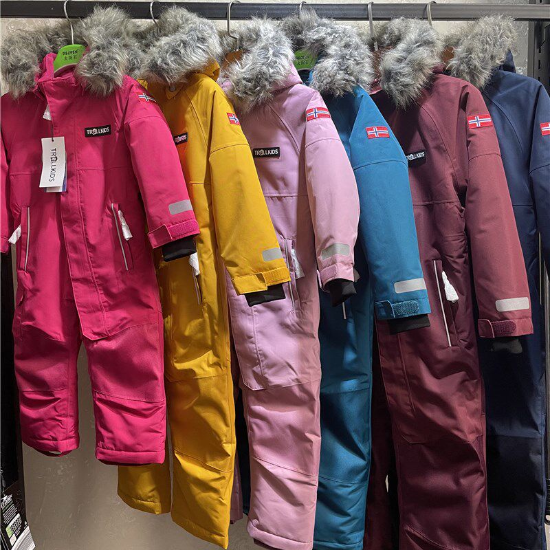 外贸儿童连体滑雪服男女户外保暖棉服挪威童装发S热防水透气外出