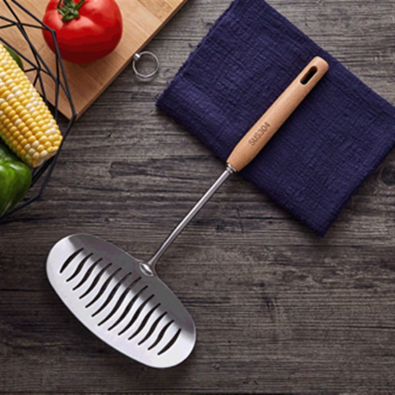 不锈钢锅铲 榉木柄中式烹饪厨具五件漏铲鱼铲铲勺装