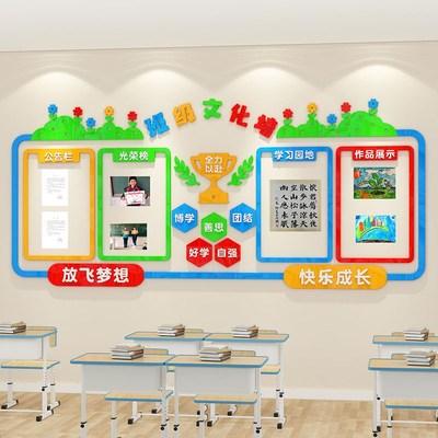 班级文化墙贴学习园地照片风采作品展示公告栏中小学教室布置装饰