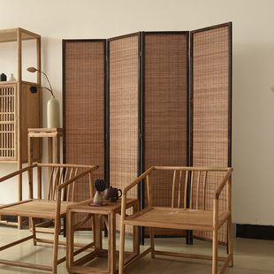 实木复古竹帘屏风玄关客厅卧室酒店遮挡