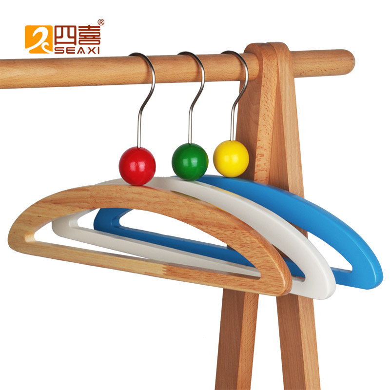 四喜实木缤纷彩球衣架定制木质无痕衣架家用衣柜防滑撞色彩色衣架