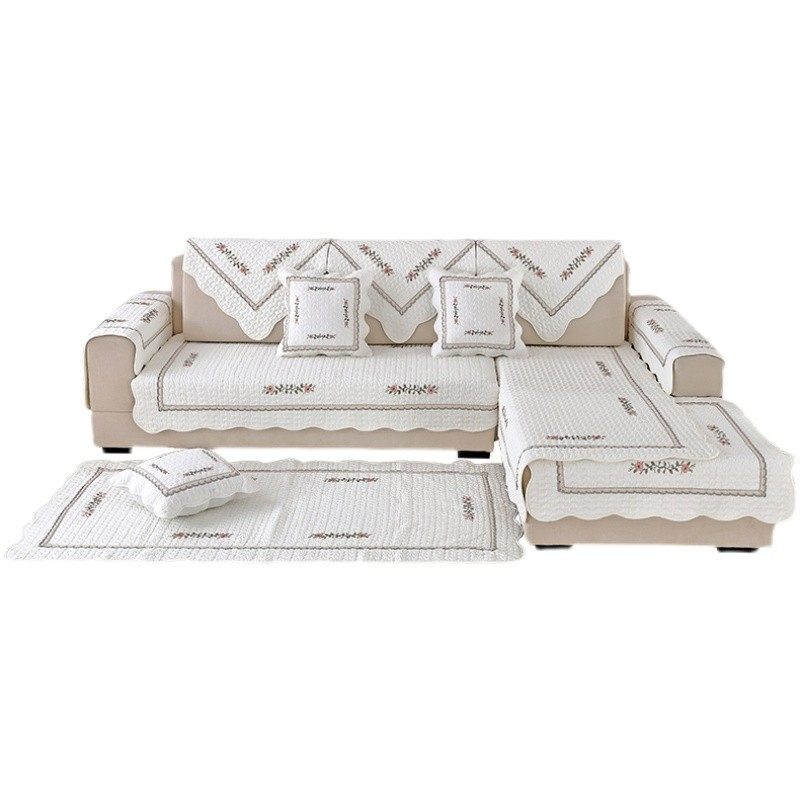 全棉沙发垫四季通用绣布艺全棉坐垫现代纯白沙发防滑盖巾,居家布艺,沙发垫,淘宝优惠券,粉丝福利购,淘宝优惠卷