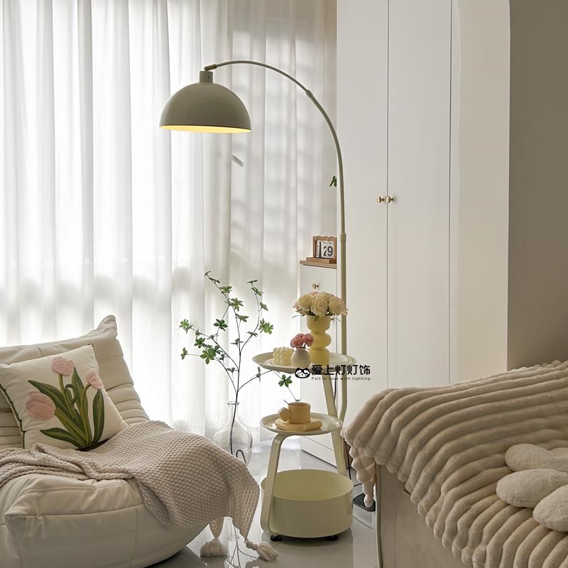 奶油风钓鱼灯落地灯客厅沙发旁边几置物摆件灯卧室床头柜一体台灯