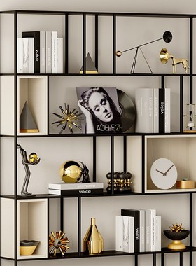 现代轻奢高级感黑金壁龛摆件电视柜样板房办公室书柜小众软装饰品