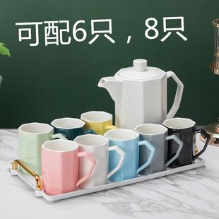 北欧彩色8只装 陶瓷家用杯子套装 水杯简约耐热大容量花茶壶冷水壶