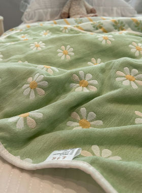A类田园绿色花卉毛m巾被夏季夏凉被空调被全棉纯棉可机洗薄款被子