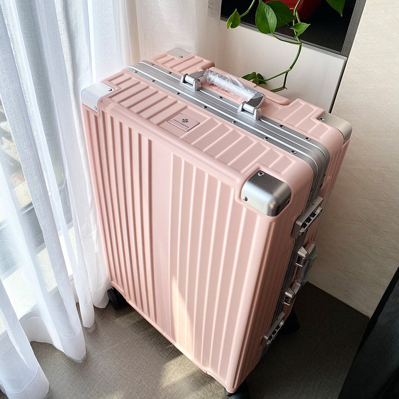 金登仕粉色行李箱铝m框拉杆箱万向轮旅行箱20寸24新款密码箱女皮