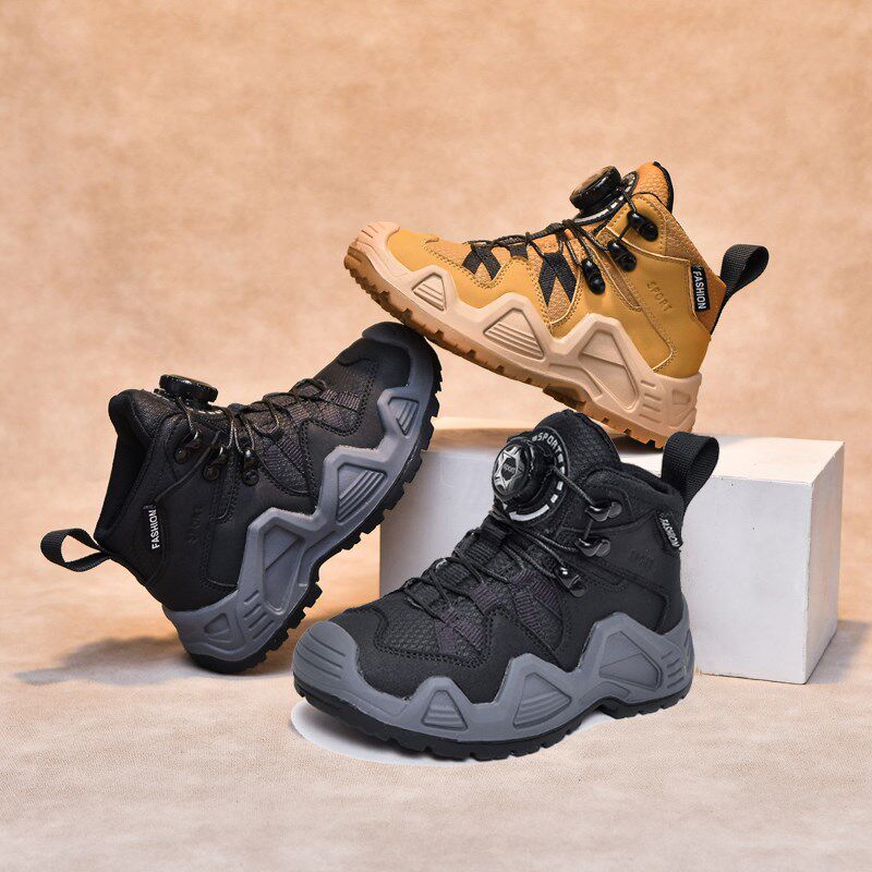 儿童马丁靴2024秋冬季新款小男孩加绒短靴登山大T黄靴防滑男童棉