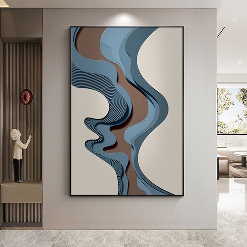 现代简约抽象玄关m装饰画意式极简客厅挂画竖版肌理感走廊过道壁