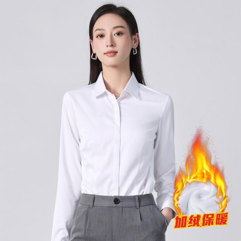 加绒加厚白色衬i衫女秋冬保暖职业衬衣前台售楼部销售工作服正装