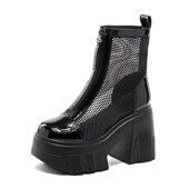 T新款 12cm增高跟马丁靴女薄款 透气镂空短靴2024年夏季 厚底网纱凉