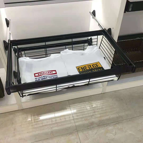 衣柜黑色拉篮抽屉式衣帽间衣橱内置伸缩裤架家用T柜子收纳架储物