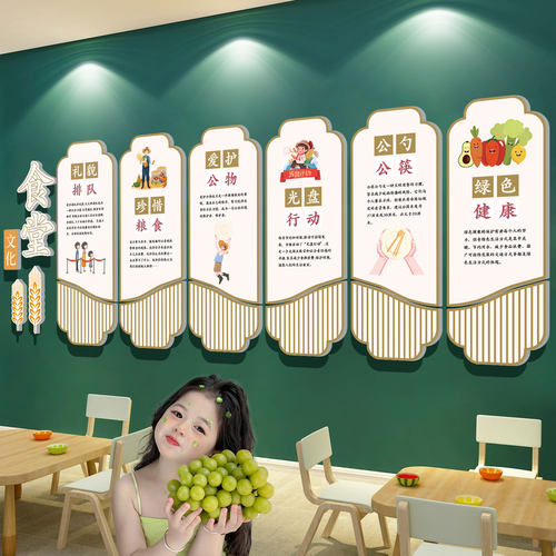 小饭桌墙面装饰幼儿园环创托管B班文化背景墙贴餐厅食堂海报挂画
