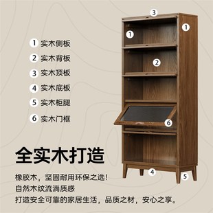 三梦防尘门书柜带玻璃客厅实木家用展示柜感应灯落地储物组合立柜