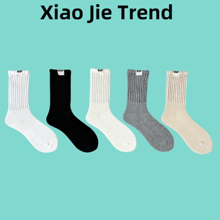 纯棉夏夏季 余文乐粗线毛巾低袜子男士 中筒袜日系堆堆情侣运动长袜