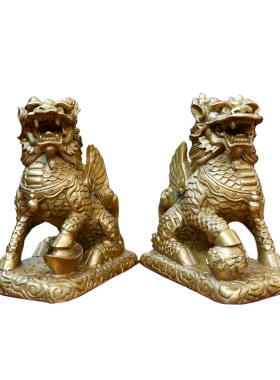 铜麒麟摆件一对大小号客厅卧室店铺招财鎮宅纳福家居客厅店铺装饰