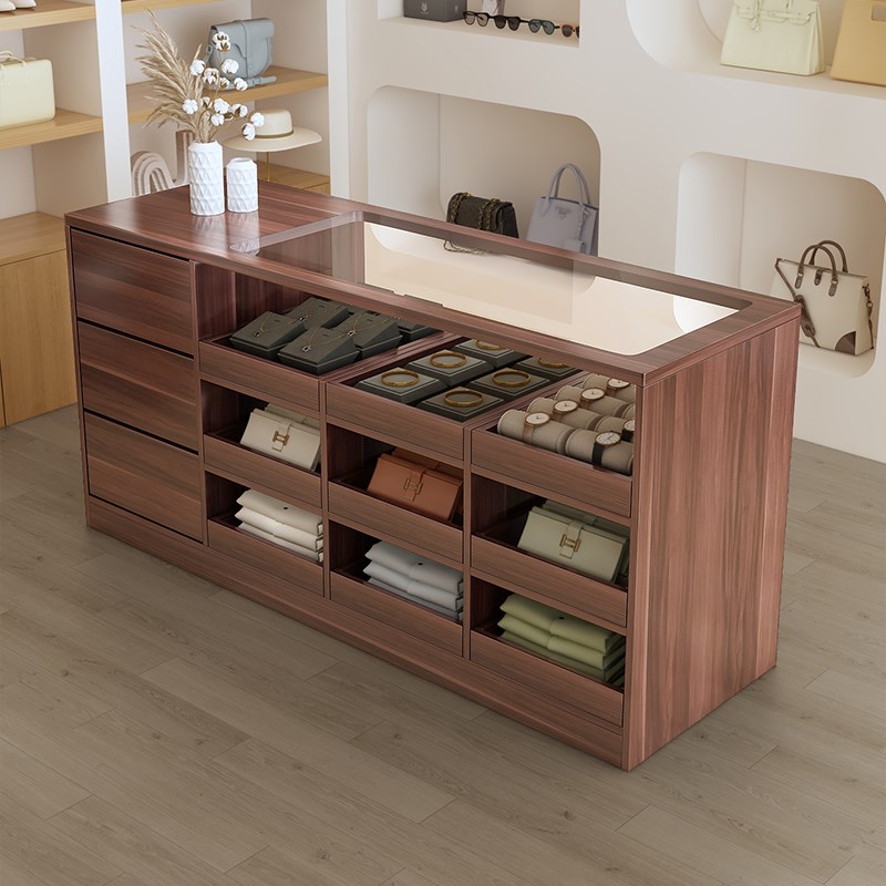 服装店中岛柜收银台柜台带玻璃摆件饰品陈列柜流水台展示台吧台桌