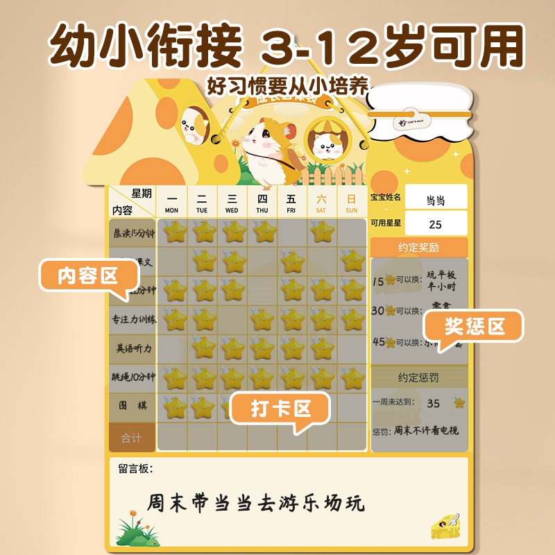 自律表儿童成长奖励孩子的积分卡小红花奖励贴家庭版磁吸贴纸小学