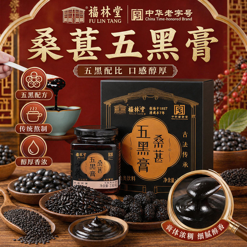福林堂桑葚五黑膏蜂蜜熬制黑枸杞黑芝麻膏低GI认证