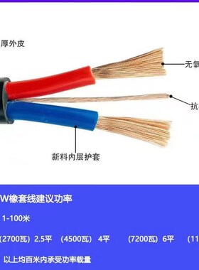 纯铜芯橡套YC/YCW橡胶软电缆线国标2z/3/4/5芯1/1.5/2.5/4/6平方