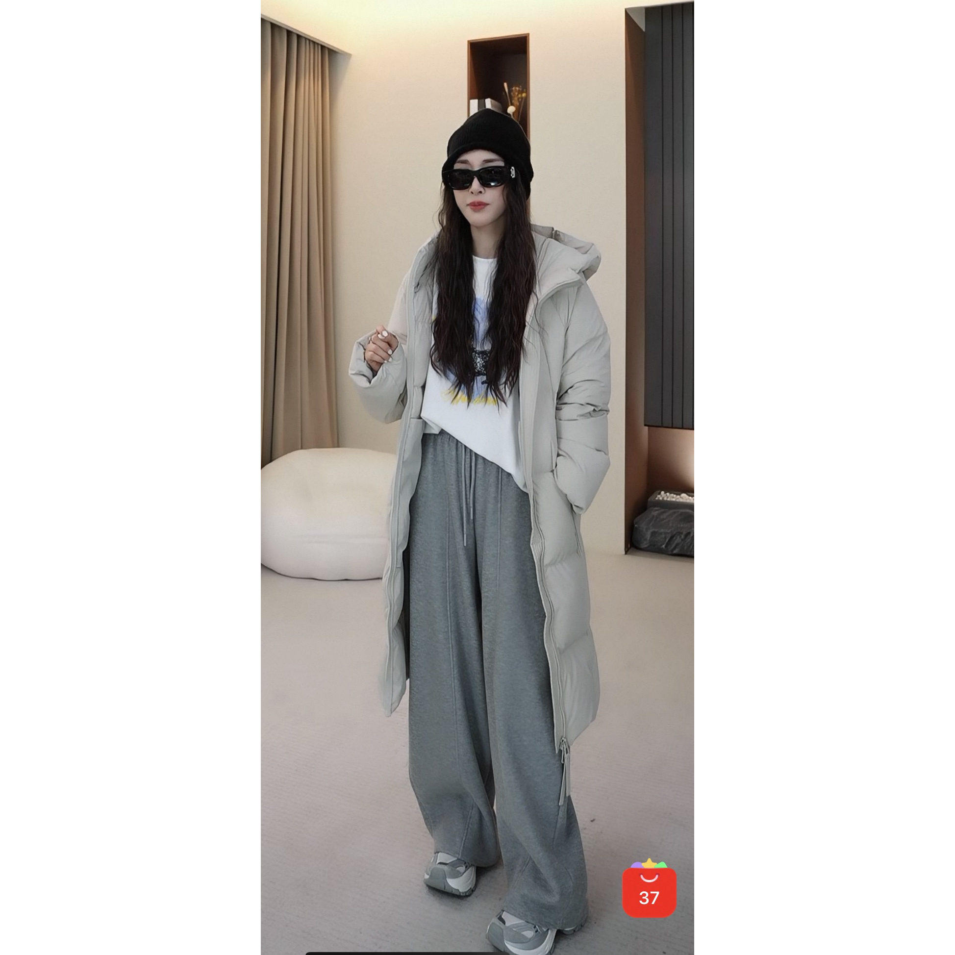 12-26H C 新款设计感宽松休闲方块连帽拉链长外套 M69