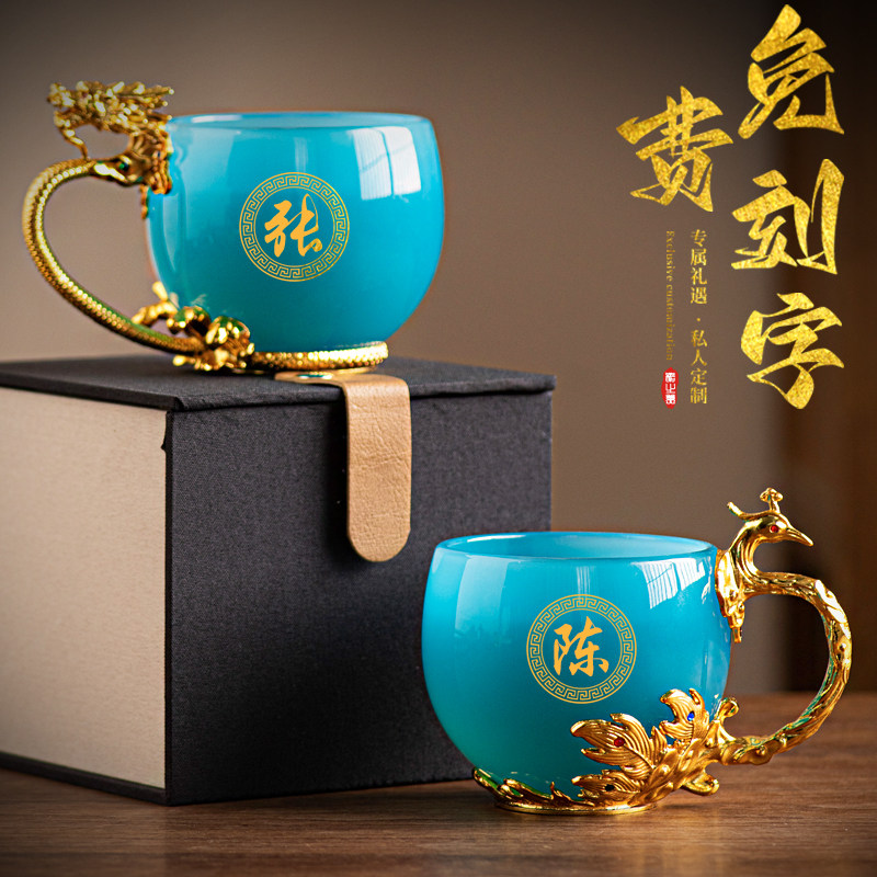 定制琉璃小茶杯家用功夫茶具套装透明水杯刻字主S人单杯带把品茗