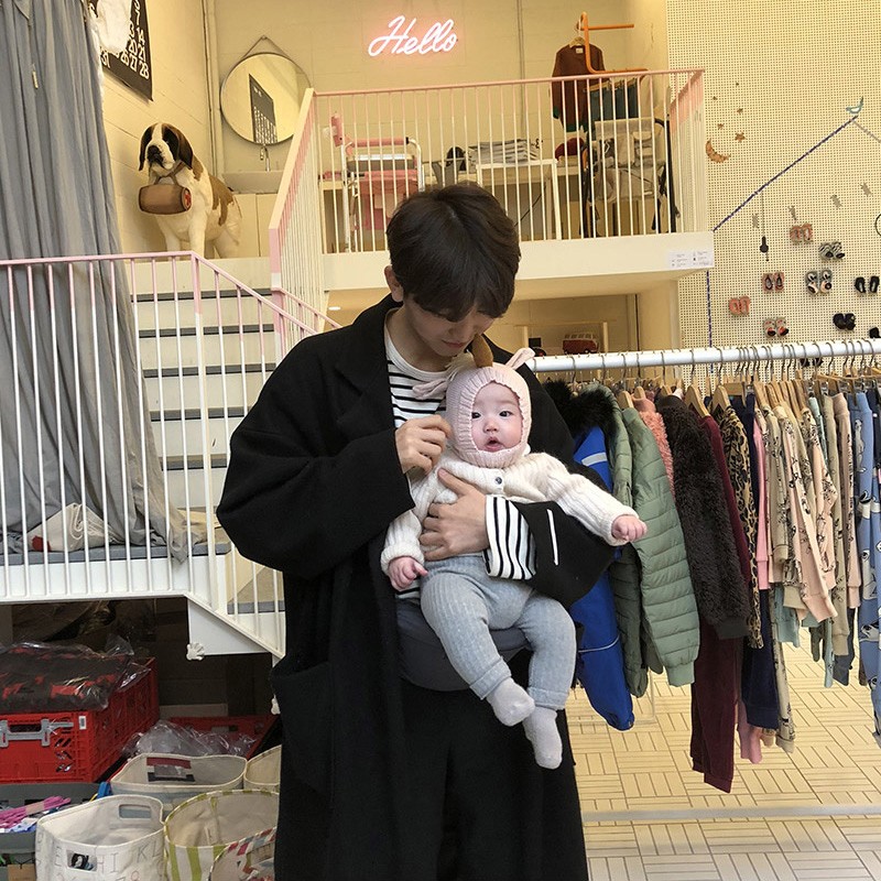 青年男士过膝英伦风毛呢大衣男冬季加厚风衣长R款系带韩版宽松落