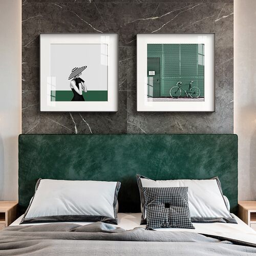 建筑的告白现代简约卧室床头装饰画几何人物O挂画高档铝合金画绿