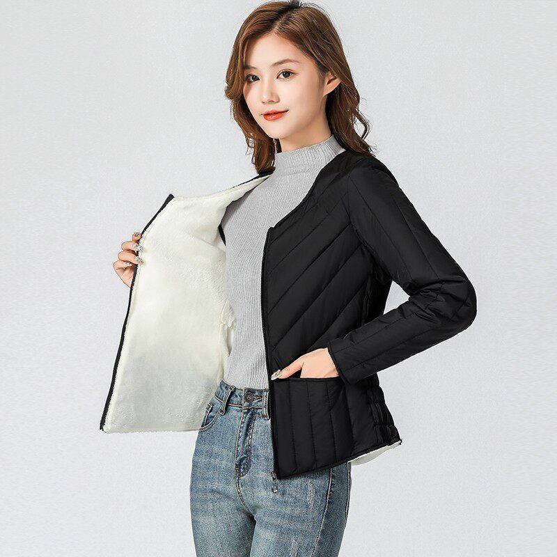 加绒加厚内胆羽绒棉衣女学生打底内穿小棉袄女短款轻W薄棉服女冬