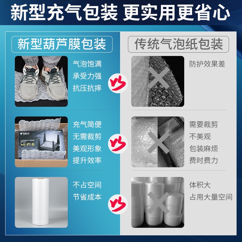 葫芦膜气a泡膜快递纸箱填充物缓冲防震充气泡膜包装膜气泡袋充气