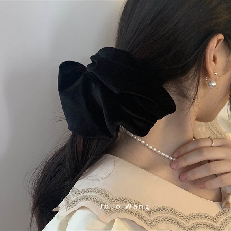 正脸看得到的黑色丝绒发圈~头饰真丝大肠发圈法式女盘发头绳复古