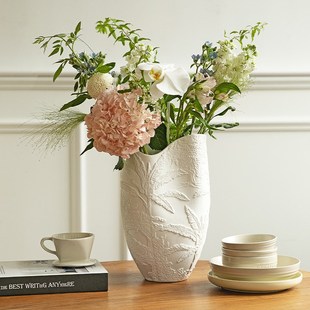 MONAZONE浮雕陶瓷花瓶大号白色软装 客厅玄关桌面摆件鲜花水培花器