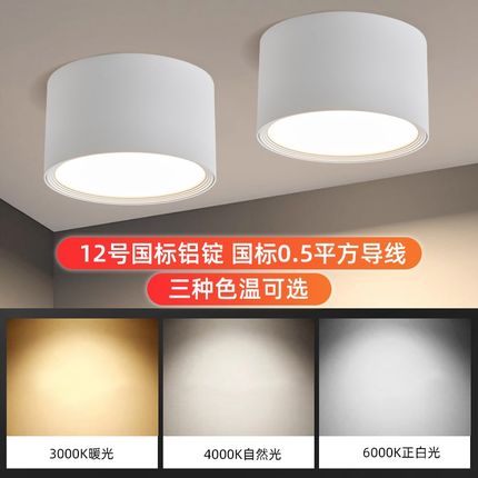 明装白色筒灯圆形led小吸顶灯吊顶灯过道灯入户走廊玄关天花射灯