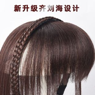 真发辫子发箍刘海一体假发女隐形头顶补发遮白发增发量前额刘海片