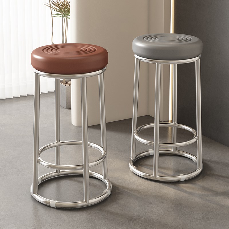 特厚凳子加粗圆凳简约吧台凳高脚凳商用不锈钢铁凳办公三环高椅子
